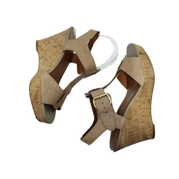 Franco Sarto Womens Beige Leather Cork Wedge Sandals 9.5 M Chestnut Brown/Tan - Picture 8 of 11
